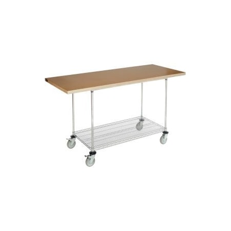 Global Equipment Mobile Workbench w/ Shop Top Square Edge   Wire Rack, 72"W x 30"D, Chrome 252326